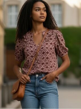 Nation LTD Judith Yolked Top in Burgundy